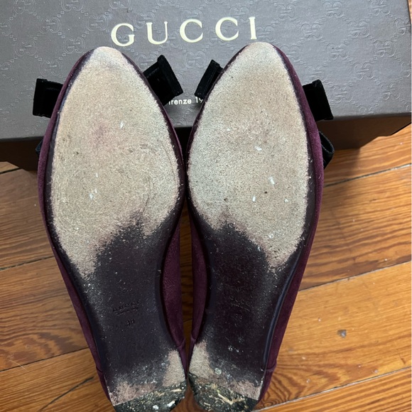 Authentic Gucci Viola Purple Suede Flats with Black Velvet Bow Size 38 - Picture 8 of 15